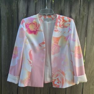 Tahari Pink Flowered Jacket Size 8